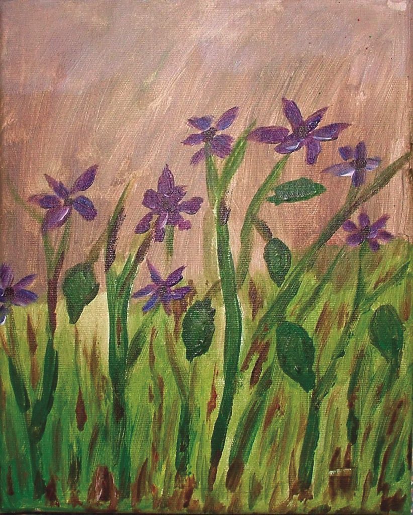 Malunek przedstawiający fioletowe kwiaty