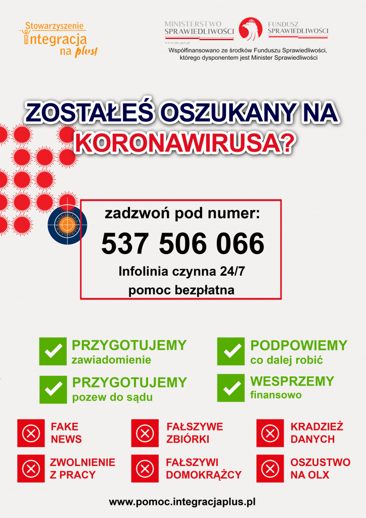 Plakat z poradami na temat oszustw „na koronawirusa”
