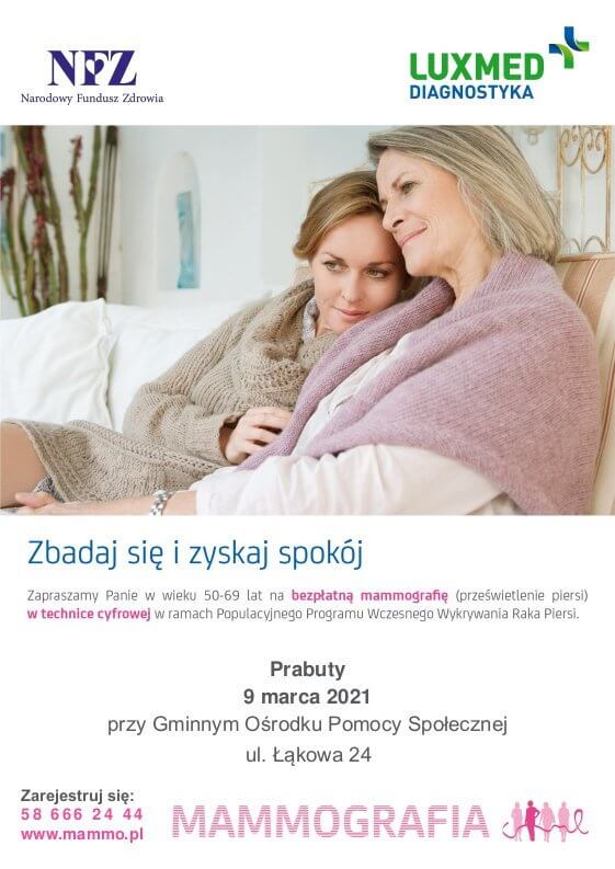 Informacja o bezpłatnych badaniach mammograficznych w Prabutach