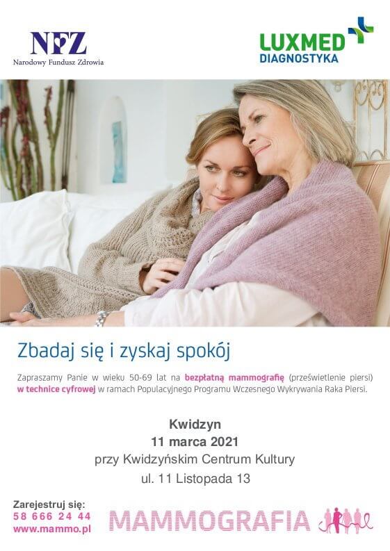 Informacja o bezpłatnych badaniach mammograficznych w Kwidzynie