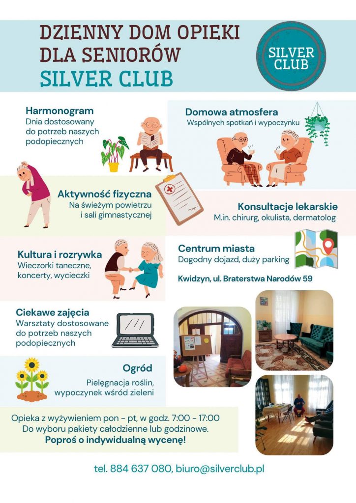 Plakat reklamujący Dzienny Dom Opieki dla Seniorów „Silver Club”