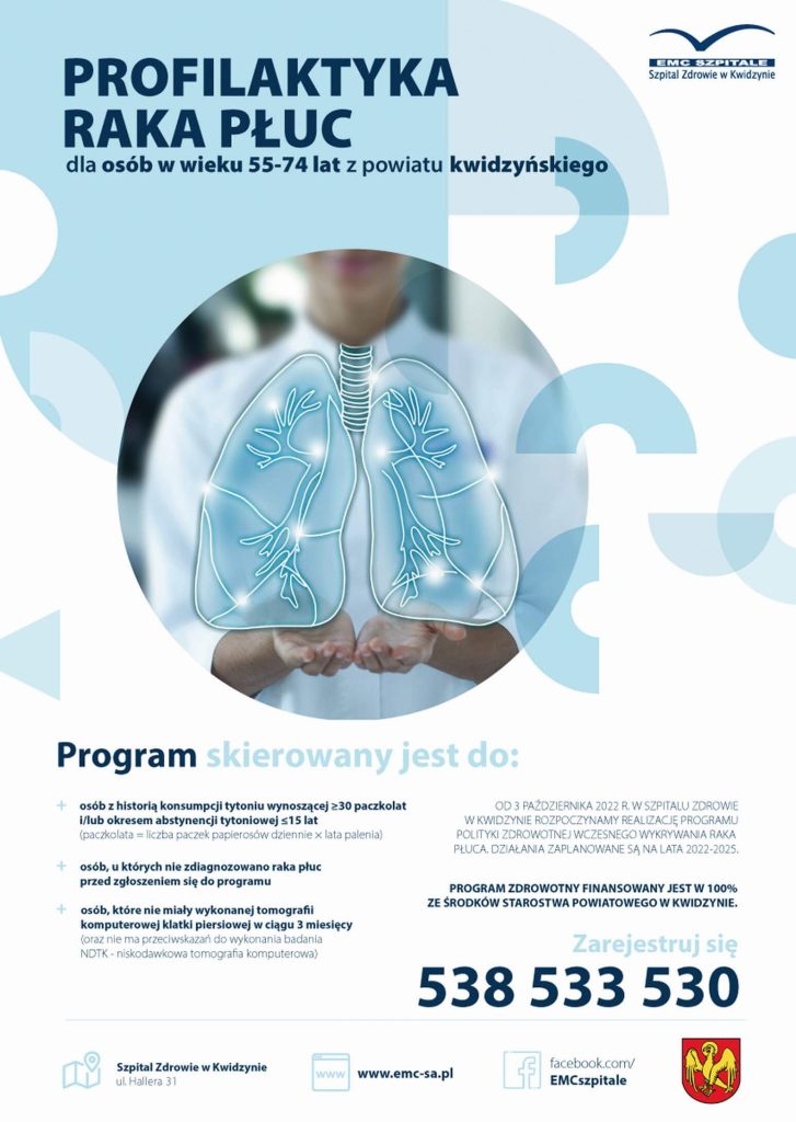 Plakat z informacjami na temat profilaktyki raka płuc