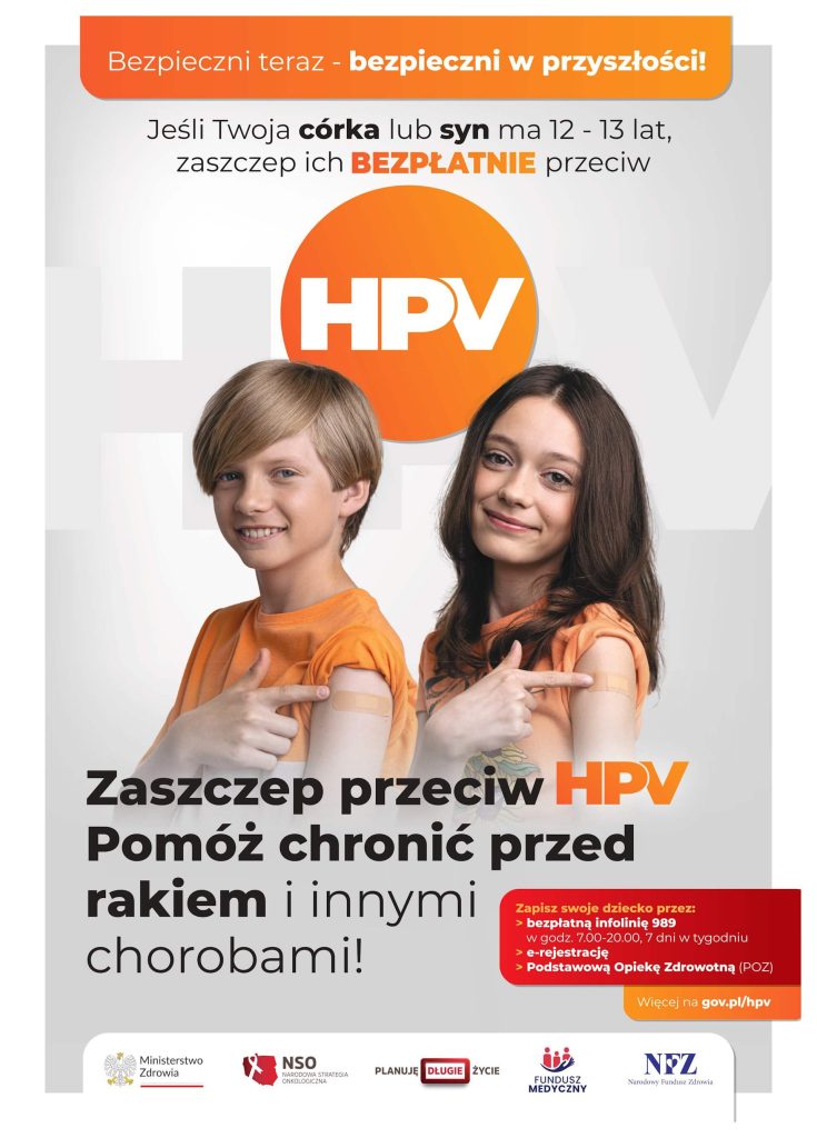 Plakat zachęcający do szczepienia młodzieży w wieku 12 i 13 lat przeciw HPV