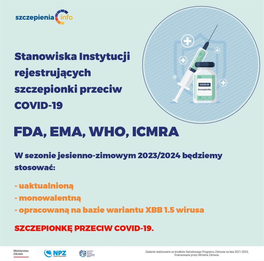 Plakat z informacjami o uaktualnionej szczepionce przeciw COVID-19