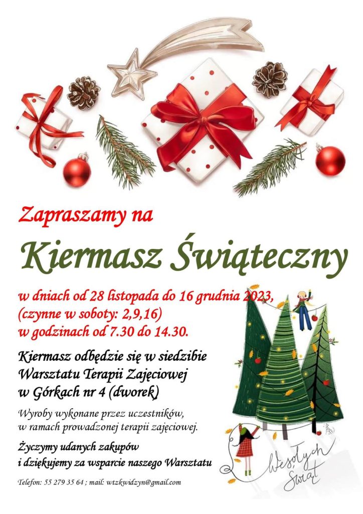 Plakat zachęcający do udziału w Kiermaszu Świątecznym