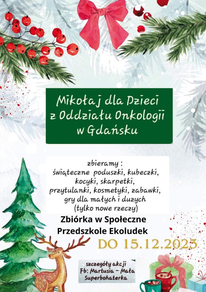 Plakat z informacją o zbiórce prezentów w Przedszkolu Ekoludek